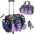 Rolling Cleaning Caddy Bag with Detachable Trolley, Cleaning Supplies Organizer Cart on Wheels, Cleaning Supply Caddy for Housekeepers (Purple, 11.5" Dx15.7 Wx13 H)