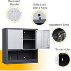 Wall Mounted Cabinet with Locking Doors, Open Shelf, Metal Hanging Garage Storage Cabinet, Adjustable Floating Upper Tool Cabinets for Shop, Kitchen, Bathroom (Grey, 30''W x 12''D x 30''H)