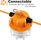 NS 50FT Construction String Lights LED Industrial Grade Super Bright 5000K IP65 Linkable for Construction Sites, Temporary Work, Renovation, Jobsite, All Outdoor Lighting, with 5 Bulbs and Hook