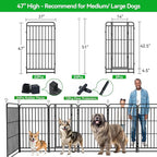 Heavy Duty Dog Playpen: 24 Steel Panels 47" Height, Square Steel Pipe with Reinforced Crossbars, 54FT 227 Sq.ft Portable Fence for Yard RV Camping, Snowy Black