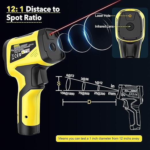 Infrared Thermometer Gun, Digital Laser Thermometrer Temperature Gun with Color LCD for Cooking, Pizza Oven, HVAC, IR Temp Gun with K-Probe, Adjustable Emissivity,-40°F to 1472°F(-40~800°C)