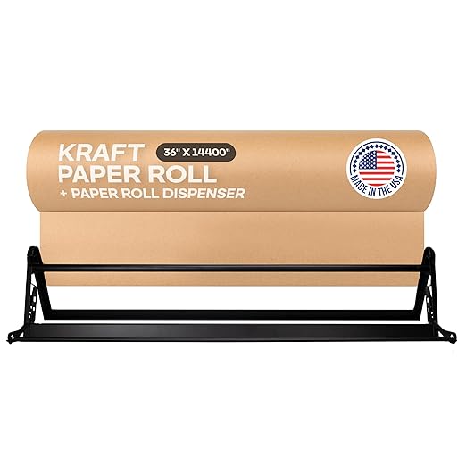 Brown Kraft Paper Jumbo Roll 36" x 14400" (1200 ft) with Dispenser – USA-Made Natural Kraft Paper 30lb Thickness for Packing, Wrapping, Void Filling, Kids' Arts, DIY & School Projects by IDL Packaging