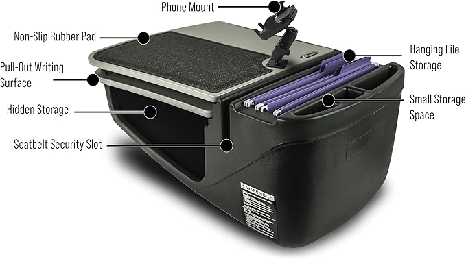 AutoExec GripMaster Car Desk for Your Vehicle Workstation and Mobile Office, Grey with Phone Mount