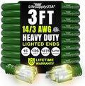 3ft Outdoor/Indoor Extension Cord 14/3 Gauge Heavy Duty 3 Prong SJTW, Waterproof, ETL Listed, Flexible Cold-Resistant Long Power Cord,15A 125V 1875W, Green by LifeSupplyUSA