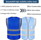 BeautyWill Custom Logo 10/20 Pack Safety Vest Class2 High Visibility Vest with Pockets Breathable Construction Vest Bulk