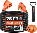 VEVOR 75 FT RV Extension Cord, 50 Amp, 125V/250V 7500W Heavy Duty STW 6/3 + 8/1 Gauge Wire, NEMA 14-50P Male NEMA 14-50R Female Plug, with LED Indicator, Handle, 15A Adapter for RV Trailer, ETL Listed
