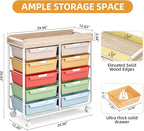 10 Drawers Rolling Cart with Wooden Tabletop, Utility Storage Cart with Wheels, Art Supply Craft Organizer on Wheel with Metal Frame & Handles for Home Office School,Colorful
