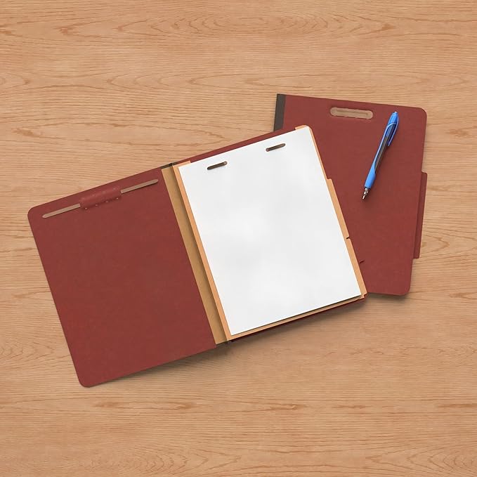 Amazon Basics Classification Folder with Prongs, Pressboard, 2 Dividers, 2-Inch Expansion, 12.17 x 10.67 inch (Letter) Size, Red, Pack of 10
