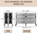 18 FT 44" High Industrial Metal Expandable Barricade，Retractable Traffic Fence with Casters, Folding Security Gate,Portable Barricade Gate for Construction Area, Traffic Control,Driveway and Garden