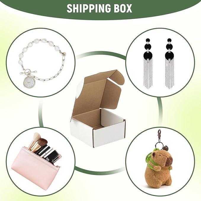 4"x4"x2" Shipping Boxes Set of 3, White Corrugated Cardboard Box Literature Mailer
