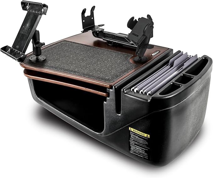 AutoExec AE-GMCD-PI-PS-PM-TAB-21M GripMaster Car Desk for Your Vehicle Workstation and Mobile Office, Mahogany with 400 watt Power Inverter, Printer Stand, Phone Mount and Tablet Mount
