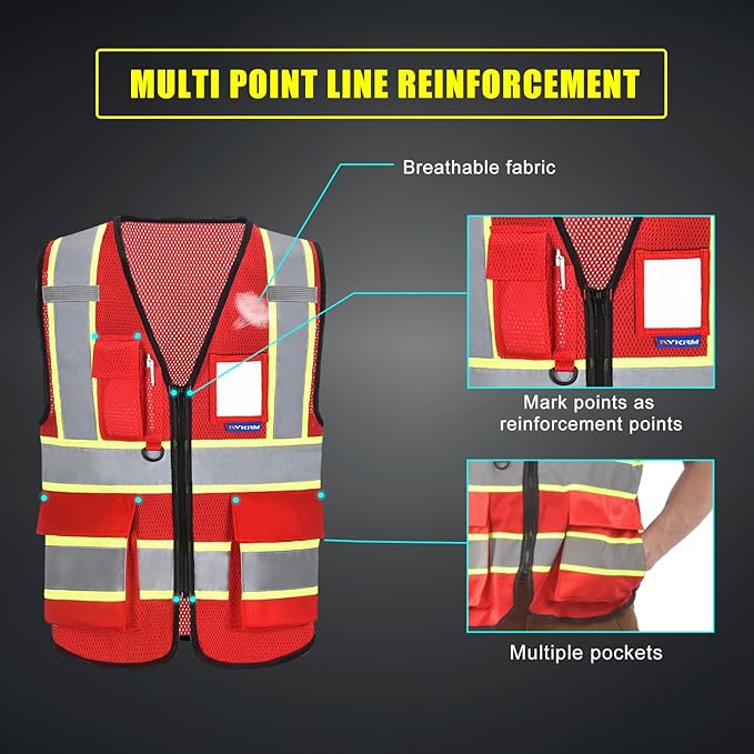 AYKRM 11 color High Vis Reflective Safety Vest for Women Men Security Pocket Zipper