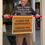 SmartSign "Closed For Maintenance" Bilingual Hanging Doorway Barricade Sign, Spring-loaded Adjustable Twist-To-Tighten Aluminum Pole & 11.25" x 18" Vinyl Sign Kit, Black/Orange, USA-Made