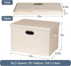 Large 17" 36 Quart Collapsible Stackable Storage Bins with Lids, 3 Packs Light Orange Linen Fabric Closet Boxes with Lids, Storage Cube Baskets Container Organizers for Office (17x12x11)