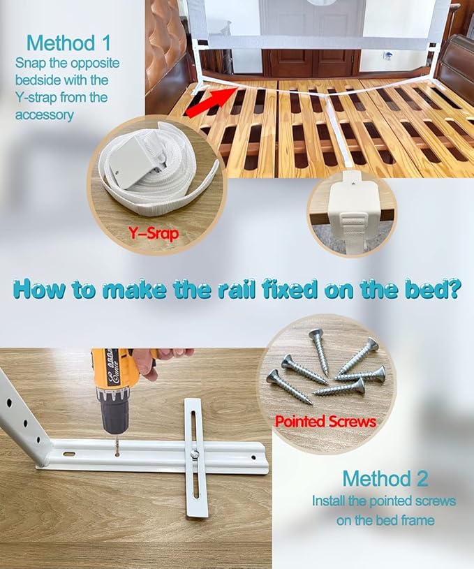MBQMBSS 37" L x 26.5" H Bed Rail for Toddlers, Baby Bed Rails Guard for Kids Height Adjustable Sturdy Railing with Y-Strap Protective Bed - Fit for Side of Twin Full Queen, King Size (1 Side)