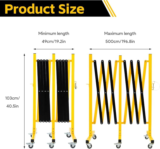 Industrial Expandable Barricade Gate, 16.4 Ft Retractable Traffic Fence with Casters, Easily Assembled Safety Barrier for Maintenance and Construction Work, Crowd and Traffic Control