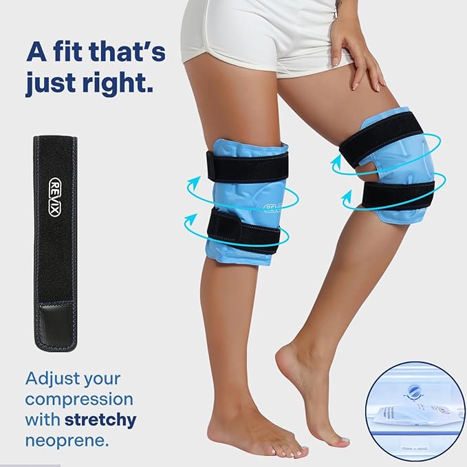 REVIX ice Wraps for Knee Discomfort, Gel Ice Packs Reusable with Cold Compression, Knee Cold Pack to Relax Sore Muscles and Joints, Plush Cover and Hands-Free Application, A Set of Two