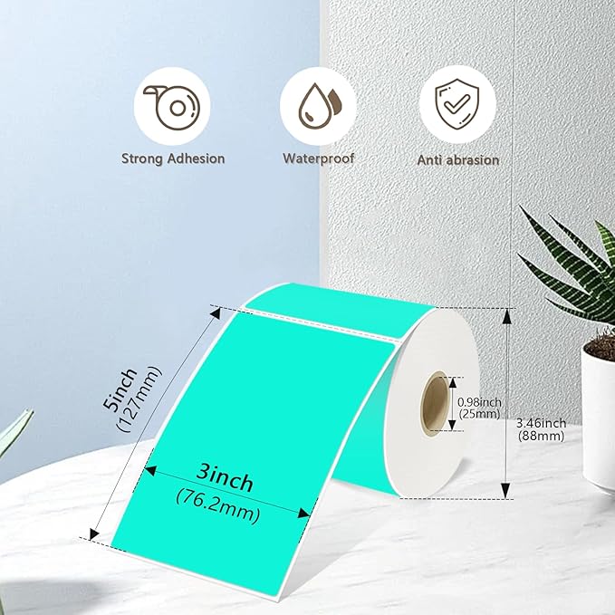 3x5 Inch Thermal Label Stickers,300Pcs Waterproof Rectangle Labels for Storage Bins,Moving Boxes,Address & Inventory Organization,Small Business Labeling,Watercolor Green