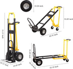 Convertible Hand Truck Dolly Cart,3-in-1 Industrial Aluminum Hand Truck,1000 Lbs Capacity Hand Trucks Heavy Duty Dolly Cart with Solid Wheels and Straps for Moving Transport (Black Yellow)