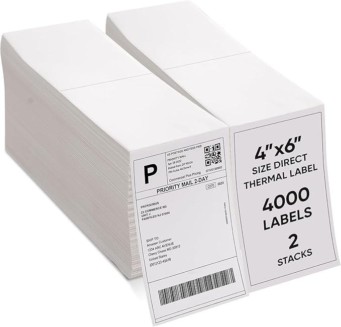 4"x6" Fanfold Direct Thermal Labels Commercial Grade with Perforated line for Thermal Printers, Compatible with Zebra & Rollo Printer (2 Stacks - 4000 Labels)