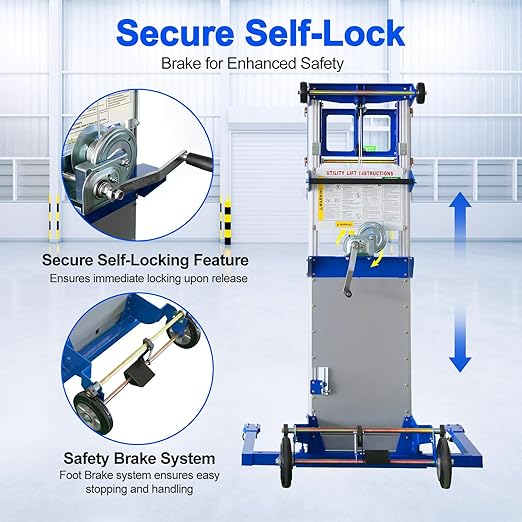 122" Material Lift Winch Stacker, 400 lbs Capacity Manual Material Lifts, Adjustable Straddle Material Lifter, Hand Winch Lift Trucks for Warehouse, Factory, Lightweight, 42.90" L x 43.30" W