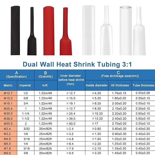 XHF 1/4 Inch 3:1 Waterproof Clear Heat Shrink Tubing Marine Grade Wire Cable Adhesive Lined Tube Insulation Seal Against Moisture Corrosion and Air Leakage, 20 Ft