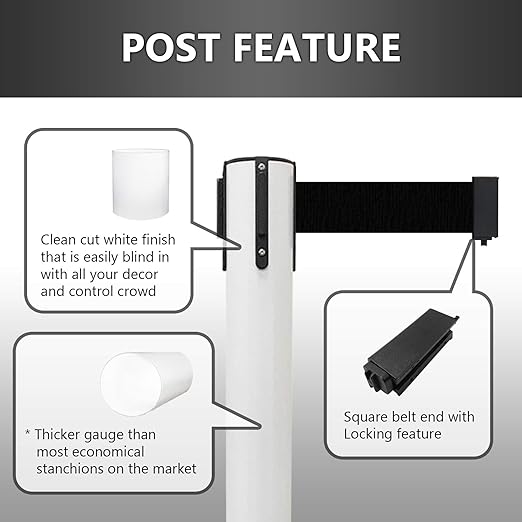 VIP Crowd Control Retractable Belt Stanchion Queue Safety Barrier Set, 36" Ht, 78" Belt + Wall Bracket (6 WHT Posts Patriot Belt + SFrame + WBracket)