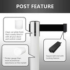 VIP Crowd Control Retractable Belt Stanchion Queue Safety Barrier Set, 36" Ht, 78" Belt (2 WHT Posts White Belt)