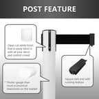 VIP Crowd Control Retractable Belt Stanchion Queue Safety Barrier Set, 36" Ht, 78" Belt (2 WHT Posts Black/Yellow Belt)