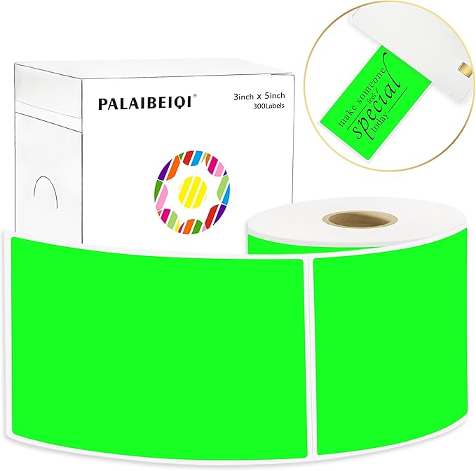 3x5 Inch Thermal Label Stickers,300Pcs Waterproof Rectangle Labels for Storage Bins,Moving Boxes,Address & Inventory Organization,Small Business Labeling,Fluorescent Green