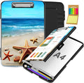 Clipboard with Storage,Office Supplies Nursing Clipboards Folder with Pen Holder Plastic Storage ClipBoard Foldable for Teacher Nurse,Beach Starfish