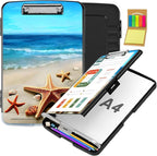 Clipboard with Storage,Office Supplies Nursing Clipboards Folder with Pen Holder Plastic Storage ClipBoard Foldable for Teacher Nurse,Beach Starfish