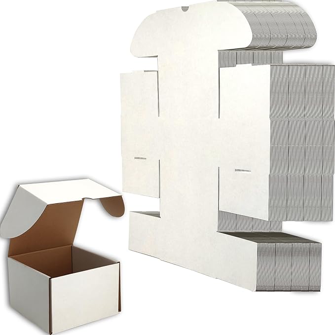6x6x4 inches Small Shipping Boxes Set of 25 - White Mailer Corrugated Cardboard Boxes for Shipping Packaging Mailing Products