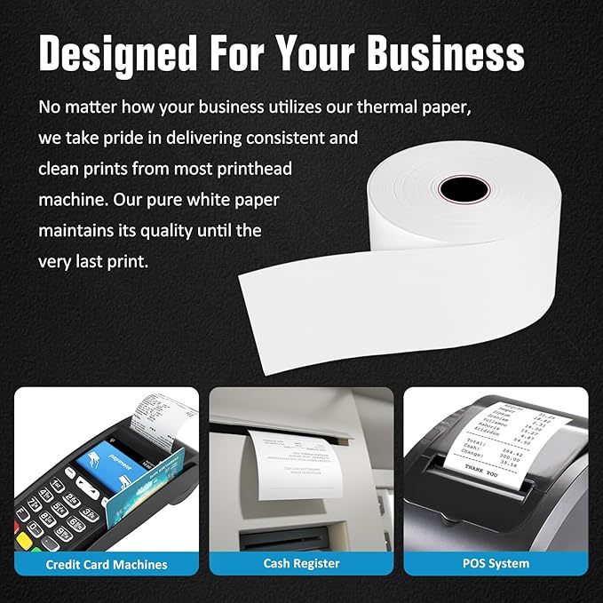 Thermal Paper Rolls - Bpa-Free 2 1/4 Inch X 200ft Register Tape, 50-Pack For Smooth Credit Card Machine Printing