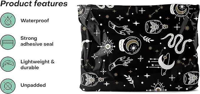 Package Mint Poly Mailers 14x19 100 Pack | Waterproof & Tear Resistant Mailing Envelopes | Small Business Supplies | Shipping Bags for Clothes | Cute Small Business Bags - Celestial Magic