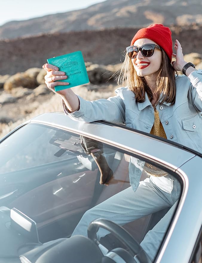 Mymazn Car Registration & Insurance Card Holder, PU Leather Holder with Magnetic Closure, Vehicle Holder for Driver's License & Essential Documents, Turquoise