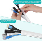 6.6ft - 1 inch Grey Cable Sleeve, Cable Organizer for Desk PC TV Computer, Wire Protector Cable Wrap Cover, Cord Management for Home Office