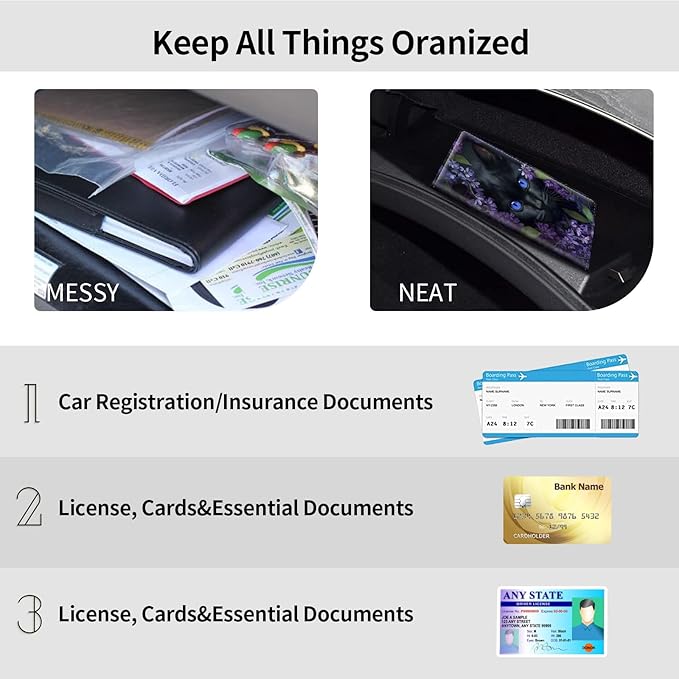Car Registration and Insurance Holder, Leather Car Glove Box Organizer, Cool Car Accessories for ID, Driver's License Cards & Essential Document, business cards, Men&Women,Cute Black Cat Flower