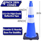 BESEA 4PACK 28 inch Traffic Safety Cones Blue Road Parking Cones 28" Heavy Duty Construction Cone Structurally Stable for Traffic Control at Public Place(4PCS)
