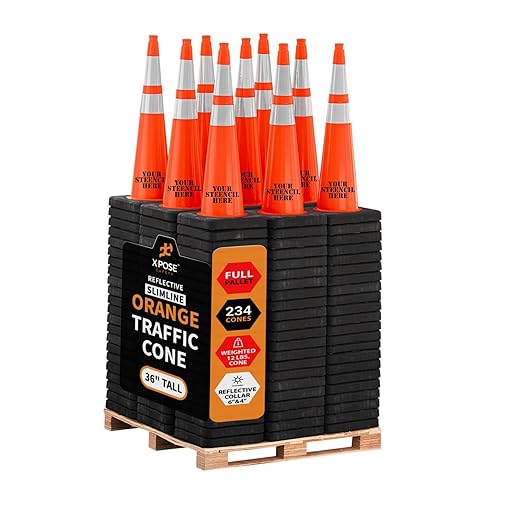 Xpose Safety 36 Inch Orange Slim Line Traffic Cones Heavy Duty 12lb 6" & 4" Collar - Bulk Full Pallet 234 Pack - Multipurpose PVC Plastic Safety Cone Parking, Caution & Construction - DOT Approved