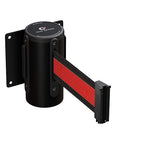 Crowd Control Warehouse - CCW Series WMB-125 Fixed Wall Mount Retractable Belt Barrier - 11 Foot, Black/Red Stripe Belt with Black Steel Case