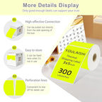 3 X 5 Inch Printable Rectangle Color Coding Labels, 300 Per Roll Adhesive Color Coding Stickers for Bar-Codes, Address, Small Business Labeling, Inventory, Fluorescent Yellow