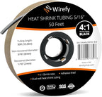 Wirefy 5/16" Heat Shrink Tubing - 4:1 Ratio - Adhesive Lined - Resistant Heat Shrink - 50 Feet Roll - Black