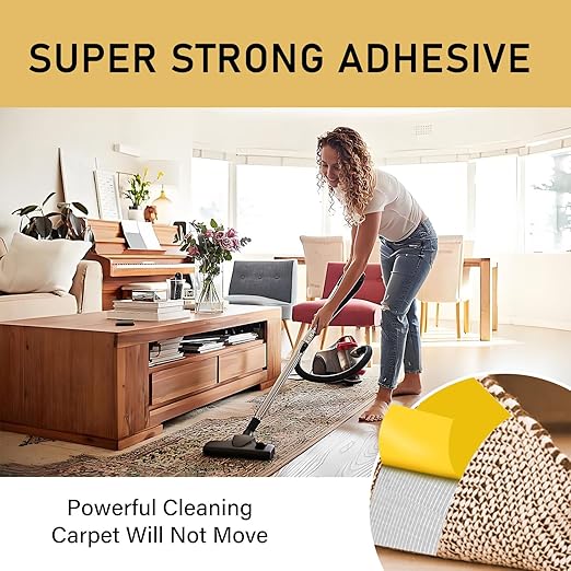 WINNOW Heavy Duty Double Sided Rug Tape 1 Inch x 66 Feet – Carpet Tape Gripper for Wood, Tile & Carpet, Non‑Slip, Strong Hold, Removable, 2 Rolls