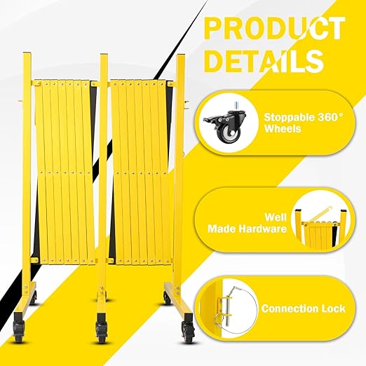 23FT Traffic Barricade with Casters, Metal Expandable Barricade, Folding Security Gate, Retractable Fence Outdoor Barricade Fence for Construction Area, Traffic Control(2pc)