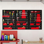 Goplus Pegboard Wall Organizer, 9-Bin Parts Rack Organizer w/Hammer Racks, Tool Holders & Hooks, Heavy-Duty Utility Tool Storage Board w/Accessories for Garage, Workshop, Craft Room