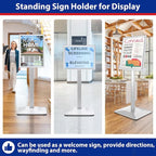 Pedestal Sign Holder 11x17inch Adjustable Floor Stand With Heavy Base & Snap Frame Display for Indoor Outdoor Business Store Poster (Silver)