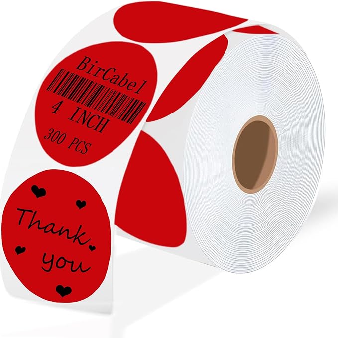 4 Inch Large Red Circle Thermal Labels, Self-Adhesive Round Inventory Stickers, Cardboard Bullseye Tags,Multi-Purpose Round Roll Thermal Printing Stickers for Business and Domestic Use-300 Labels/Roll