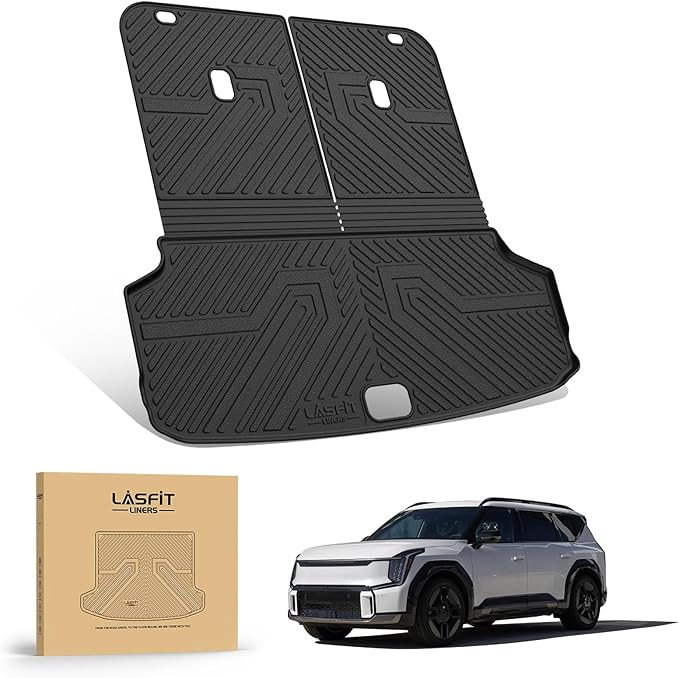 LASFIT Cargo Mats & Backrest for Kia EV9 2024 2025 2026, All Weather TPE Car Trunk Mats Custom Fit for Kia EV9 2026 2025 2024 Cargo Liners & Seatback, Black