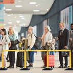 4-Pack 36" Yellow Crowd Control Stanchions, Heavy-Duty Rubber Rectangular Base with Space-Saving Design, 10ft Retractable Belt, Perfect for Indoor & Outdoor Safety Barriers